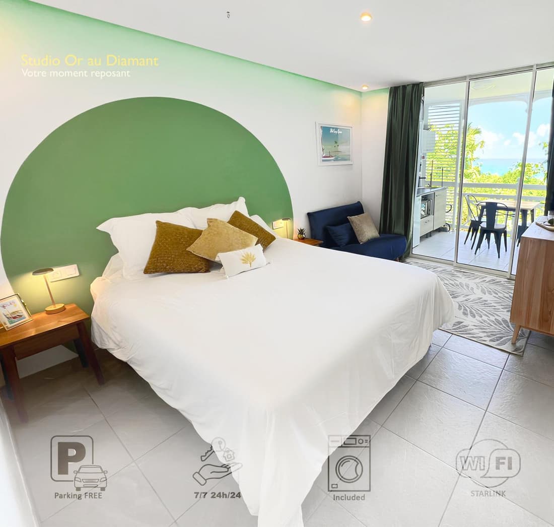 Studio Or au Diamant, vue mer des Caraïbes