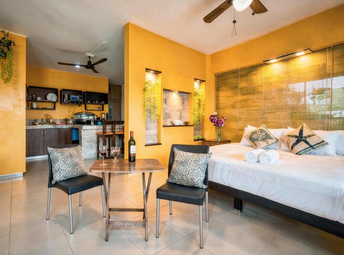 Quiet 1BR 2BR Duplex, 2 Blue Flag Beaches 15 Min Walk, Sleeps 2-8, Full Induction Kitchen WiFi AC Bikes, Market & Minibus 10 Min, 5th Ave 20 Min, Dozens of Cenotes 20 Min, ADO Bus 30 Min, Cozumel Ferry 40 Min, Street Par