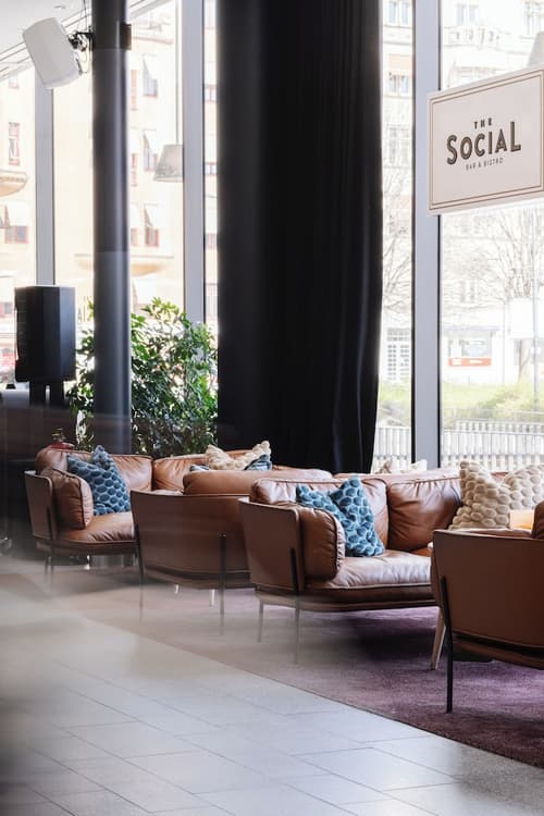 Clarion Hotel Sign, Lobby sitting area