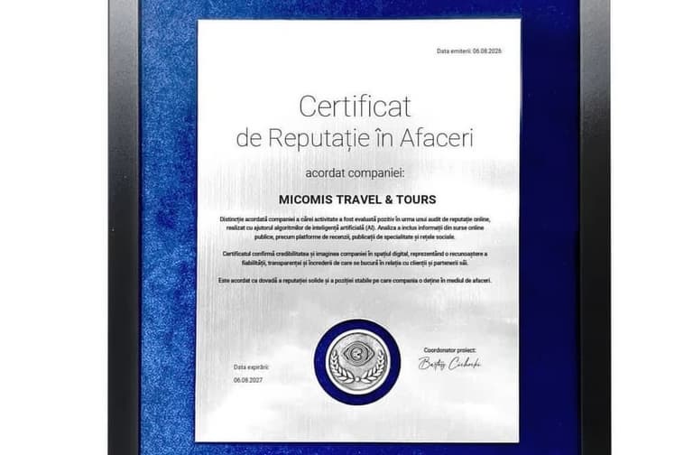 Imagine - Certificat de Reputație în Afaceri